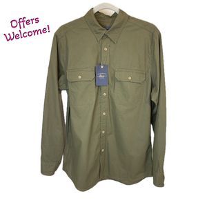 G.H. Bass Men's Button Down Shirt Olive Green Size Medium Army Camp Style NWT